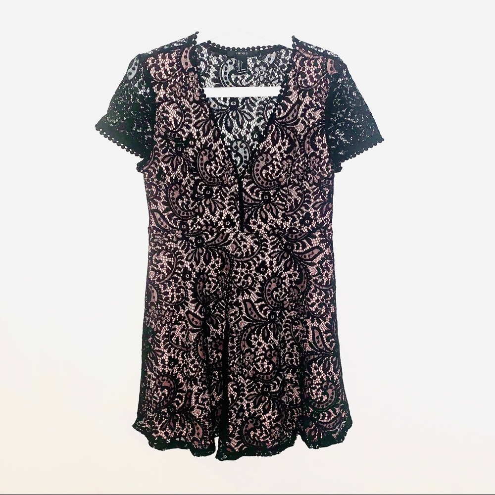 F21 Black Lace Paisley Overlay Mini Dress
